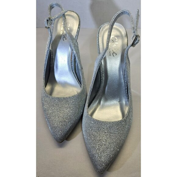 Chic By Lady Couture Doll Silver Shimmer Pointed Toe Slingback Kitten Heels Sz7 - Picture 14 of 16